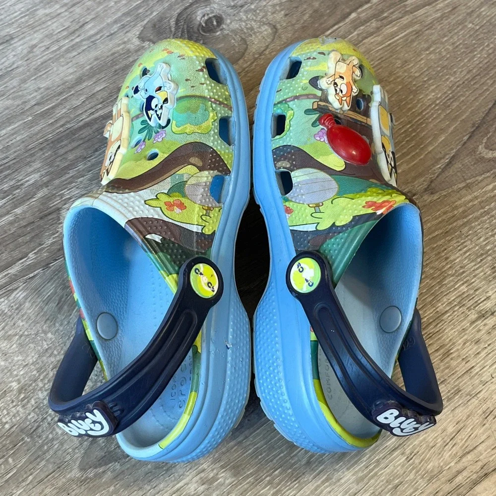 Crocs Bluey Classic Clog Kids Size C12 Blue Green Bingo Jibbitz Charms Shoes